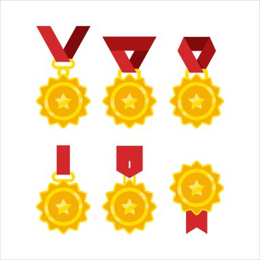 Üzerinde yıldızlar olan bir altın ve kırmızı madalya seti. Madalyaların hepsi farklı boyutlarda ve şekillerde.