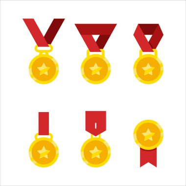 Üzerinde yıldızlar olan bir altın ve kırmızı madalya seti. Madalyaların hepsi farklı boyutlarda ve şekillerde.