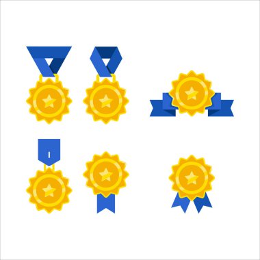 Mavi kurdeleli bir dizi altın yıldız. Yıldızların hepsi farklı boyutlarda ve farklı pozisyonlarda.