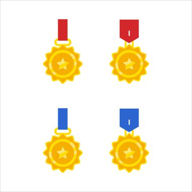 Kırmızı ve mavi kurdeleli dört altın madalya. Madalyaların hepsi farklı boyutlarda ve hepsi altın.