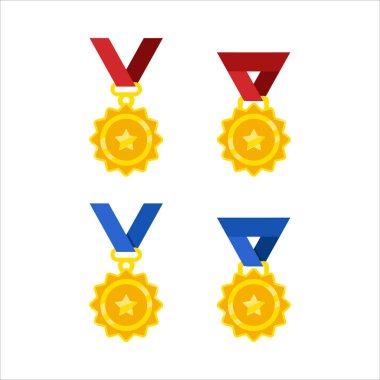 Kırmızı ve mavi kurdeleli dört altın madalya. Madalyaların boyutları ve renkleri farklı. Mavi kurdele solda, kırmızı kurdele sağda, sarı kurdele de ortada.