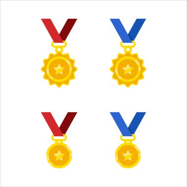 Kırmızı ve mavi kurdeleli dört altın madalya. Madalyalar farklı boyutlarda ve sıraya dizilmiş.