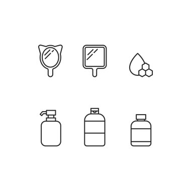 Kişisel bakım ürünleri için altı simge. Simgeler arasında bir şişe losyon, bir şişe şampuan, bir şişe saç kremi, bir şişe sabun, bir şişe parfüm ve bir şişe losyon var.