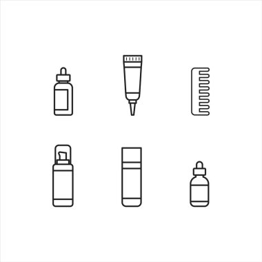 Altı adet kozmetik ve saç bakım ürünü. Ürünler arasında bir şişe losyon, bir şişe şampuan, bir şişe saç kremi, bir şişe saç jölesi, bir şişe saç spreyi,
