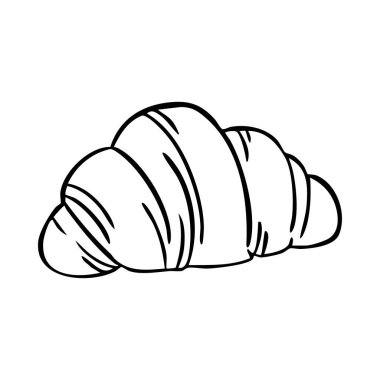 Bir kruvasan siyah beyaz gösterilir. Kruvasan hamur katlayarak ve pişirerek yapılan bir hamur işidir. Popüler bir kahvaltı yiyeceğidir ve genellikle tereyağı ve reçelle servis edilir.