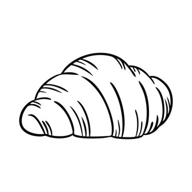 Siyah beyaz çizimde bir kruvasan gösterilir. Ay çöreği beyaz bir arka planda duruyor.