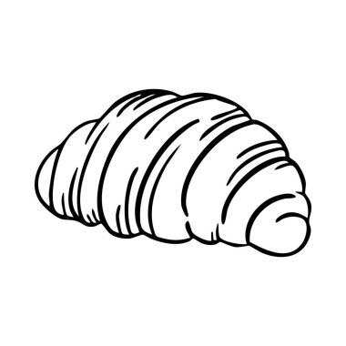 Siyah beyaz çizimde bir kruvasan gösterilir. Ay çöreği beyaz bir arka planda duruyor.