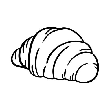 Bir kruvasan siyah beyaz gösterilir. Ay çöreği beyaz bir arka planda duruyor.