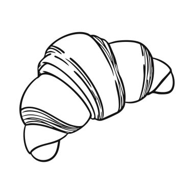 Bir kruvasan siyah beyaz gösterilir. Kruvasan hamur katlayarak ve pişirerek yapılan bir hamur işidir. Popüler bir kahvaltı yiyeceğidir ve genellikle tereyağı ve reçelle servis edilir.