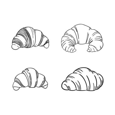 Dört çeşit kruvasan seti. Kruvasanların hepsi farklı şekil ve boyutlarda.