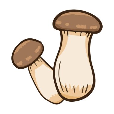 Çizgi film tarzında iki mantar çizilir. İkisi de beyaz ve kahverengi. Mantarlar yan yana konur, biri diğerinden biraz daha büyüktür. Görüntü çok neşeli.