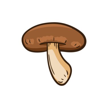 Saplı bir çizgi film mantarı. Mantar kahverengi ve beyaz uçlu.