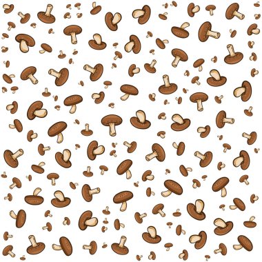 Bir mantar deseni beyaz bir arkaplan boyunca yayılır. Mantarlar stilize edilmiş bir şekilde çizilir ve bazıları diğerlerinden daha büyük görünür. Sahne kaprisli ve eğlenceli.