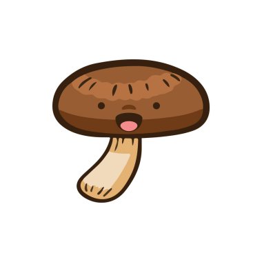 Yüzünde kocaman bir gülümseme olan bir çizgi film mantarı. Mantar 7 numarayı gösteriyor.