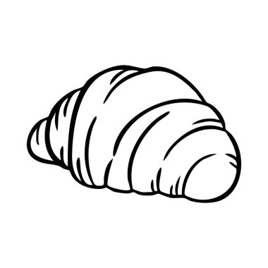 Bir kruvasan siyah beyaz gösterilir. Ay çöreği beyaz bir arka planda duruyor.