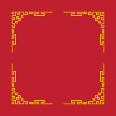 Siyah kenarlı kırmızı ve sarı bir çerçeve. Çerçeve kare ve Çin tasarımı.