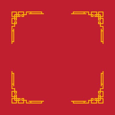 Sarı ve turuncu çizgileri olan kırmızı bir arka plan. Çerçeve kare ve bir Çin tasarımına sahip. Çerçeve boş ve metin yok