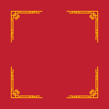 Beyaz arka planı olan kırmızı ve sarı bir çerçeve. Çerçeve kare ve çok fazla detay içeriyor.