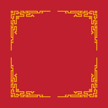 Siyah kenarlı kırmızı ve sarı bir çerçeve. Çerçeve kare ve altın bir sınırı var.