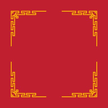 Beyaz arka planı olan kırmızı ve sarı bir çerçeve. Çerçeve bir Çin tasarımı.