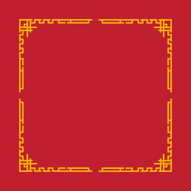 Siyah kenarlı kırmızı ve sarı bir çerçeve. Çerçeve kare ve Çin tasarımı.