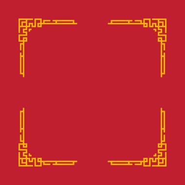 Siyah kenarlı kırmızı ve sarı bir çerçeve. Çerçeve kare ve altın ve sarı bir sınırı var.