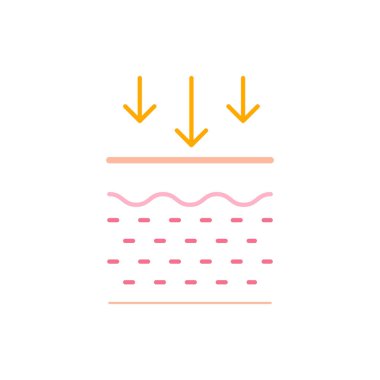 Yüzünde aşağı doğru ok olan bir yüz çizimi. Çizim pembe ve beyaz. Aşağı doğru ok, yüzün düzleştirildiğini ya da sıkıştırıldığını gösteriyor.