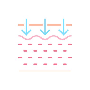 Yüzünde aşağı doğru ok olan bir yüz çizimi. Çizim pembe ve mavi. Aşağı doğru olan ok, çizimin ana odak noktası olan deriyi gösteriyor.