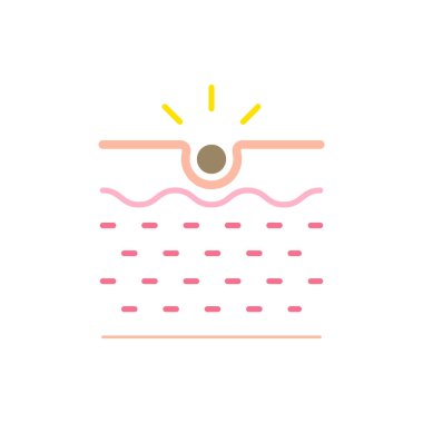 Üzerinde kırmızı bir leke olan bir yüz çizimi. Çizim açık pembe renkte.