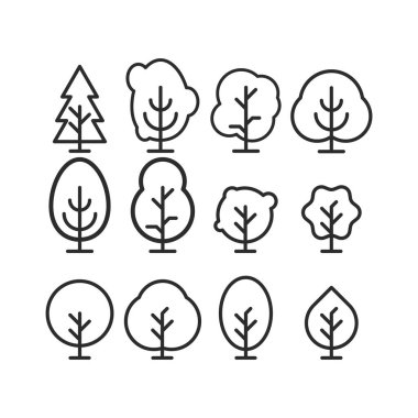 Çeşitli şekil ve boyutlarda bir ağaç kümesi gösterilir. Ağaçların hepsi sıra sıra dizilmiş, bazıları diğerlerinden daha uzun. Ağaçların hepsi farklı türde, bir çam ağacı, bir huş ağacı gibi.