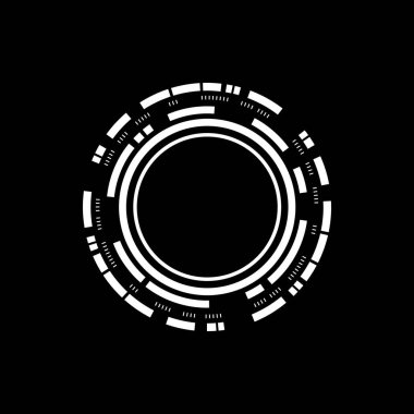 Siyah çizgileri olan beyaz bir daire. Çember, görüntünün odak noktasıdır. Çemberi çevreleyen siyah çizgiler hareket ve enerji hissi yaratıyor.