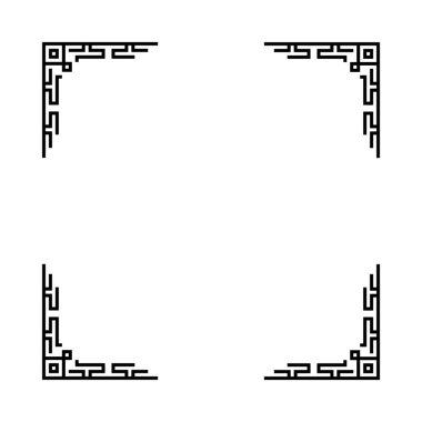 Beyaz arkaplanı olan siyah bir çerçeve. Çerçeve kare ve dekoratif bir kenarı var. Sınır küçük kareler ve üçgenlerden oluşur. Çerçeve basit ve zarif, temiz.