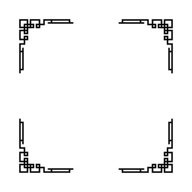 Beyaz arkaplanı olan siyah beyaz bir çerçeve. Çerçeve kare ve dört köşesi var. Çerçeve basit ve zarif, temiz çizgileri ve dekorasyonu yok.