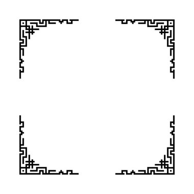 Beyaz arkaplanı olan siyah beyaz bir çerçeve. Çerçeve kare ve dekoratif bir tasarımı var.