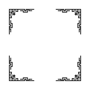 Beyaz arkaplanı olan siyah bir çerçeve. Çerçeve çizgilerden yapılmış ve dekoratif bir tasarımı var.