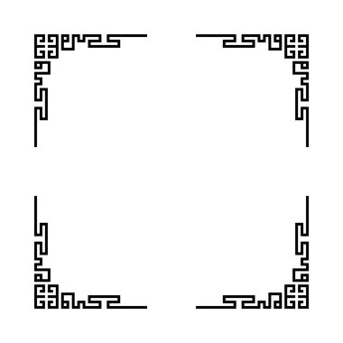 Beyaz arkaplanı olan siyah bir çerçeve. Çerçeve çizgilerden oluşuyor ve bir Yunan tasarımı içeriyor