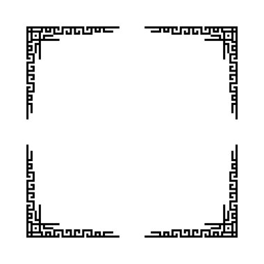 Beyaz arkaplanı olan siyah bir çerçeve. Çerçeve kare ve bir Yunan tasarımına sahip. Çerçeve basit ve zarif, temiz çizgileri ve dekorasyonu yok.