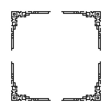 Beyaz arkaplanı olan siyah beyaz bir çerçeve. Çerçeve kare ve bir sürü çizgi var.
