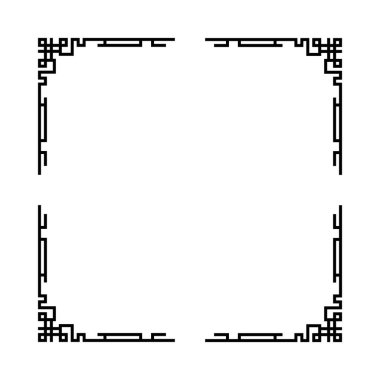 Beyaz arkaplanı olan siyah bir çerçeve. Çerçeve kare ve çapraz şekli var. Çerçeve çok basit ve zarif.