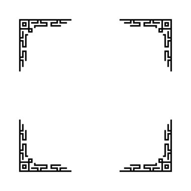 Beyaz arkaplanı olan siyah beyaz bir çerçeve. Çerçeve kare ve dekoratif bir kenarı var.