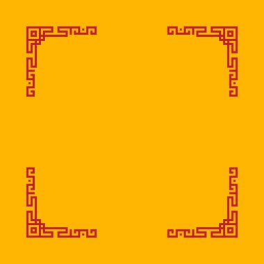 Bir çerçeve oluşturan kırmızı ve siyah çizgileri olan sarı bir arkaplan. Çerçeve bir Çin tasarımı.