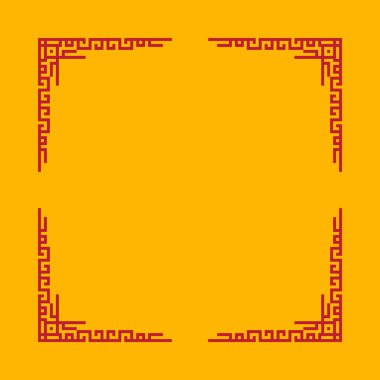 Kırmızı çizgileri ve kırmızı kenarları olan sarı bir çerçeve. Çerçeve kare ve kırmızı ve altın bir sınırı var.