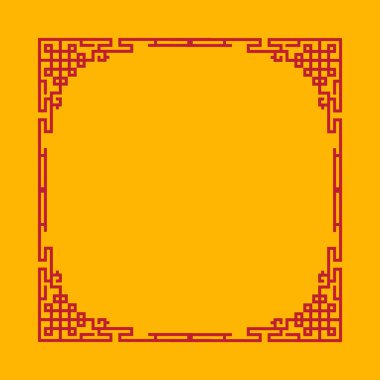 Kırmızı çizgileri ve kırmızı kenarları olan sarı bir çerçeve. Çerçeve bir resim veya sanat eserini çerçevelemek için kullanılır. Çerçeve dayanıklı ve aşınmaya dayanabilen bir malzemeden yapılmıştır.
