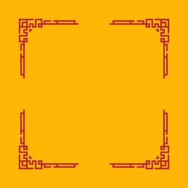 Kırmızı çizgileri ve kırmızı kenarları olan sarı bir çerçeve. Çerçeve bir resim veya sanat eserini çerçevelemek için kullanılır. Çerçeve dayanıklı ve aşınmaya dayanabilen bir malzemeden yapılmıştır.