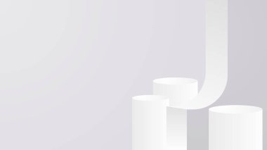 Üzerinde üç beyaz silindir olan beyaz bir arka plan. Silindirler eğri bir çizgide dizilmiş. İmajın minimalist ve modern bir havası var.
