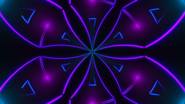 Beautiful abstract symmetry kaleidoscope with shiny neon lines, 3d render backdrop, computer generating background — Stock Video