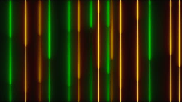 Many vertical neon lighting lines, abstract computer generated backdrop, 3D render — Stock Video