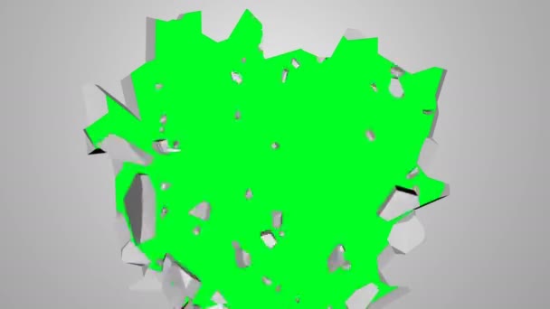 Rendering astratto 3d di parete incrinata, distruzione, esplosione rotto muro bianco con foro, sfondo generato dal computer — Video Stock