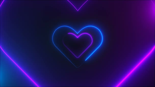 Muchas formas de corazón de neón en el espacio, fondo generado por computadora abstracta, fondo de renderizado 3D — Vídeos de Stock