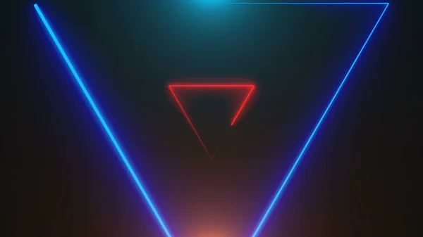 Wiele trójkątów neon w przestrzeni, generowany komputerowo streszczenie tło i renderowania 3d — Zdjęcie stockowe